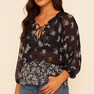 Johnny Was 4 Love and Liberty SemiSheer Silk Floral Tunic Top